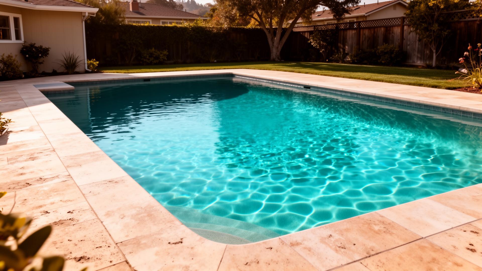 Crystal clear backyard swimming pool maintained by North Blue Pool Service in Northern California